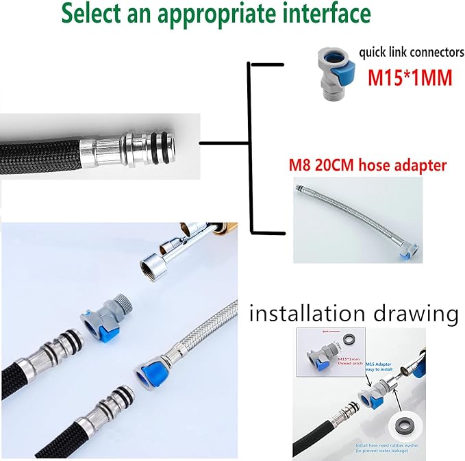 Pull Down Kitchen Faucet Hose Replacement M15*1MM X G1/2,(360 Rotatable) With Quick Connect, 59-Inch for Pluggable Nylon Hose,Compatiblity for WOWOW,OWOFAN,FORIOUS,APPASO,WEWE facuet parts