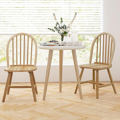 HAPPYGRILL 2 Pieces Wooden Dining Chairs Set, Vintage Armless Windsor Chairs, Kitchen Dining Chairs with Backrest, Natural