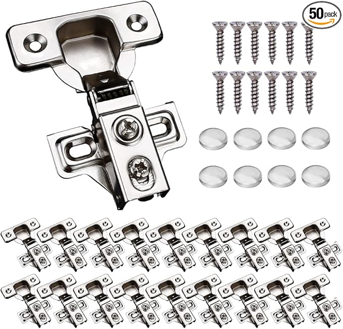 50 Pack Soft Close Cabinet Door Hinges for 1/2" Partial Overlay Cupboard, 100 Degree Opening Angel, Stainless Concealed Kitchen Cabinet Hinges with Mounting Screws and Manual