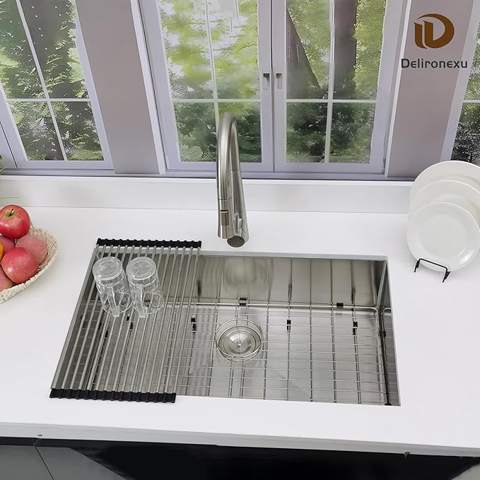 32x19 Undermount Kitchen Sink, Delironexu 32 Inch Undermount Sink, 16 Gauge 304 Stainless Steel Single Bowl Kitchen Sink with Accessories