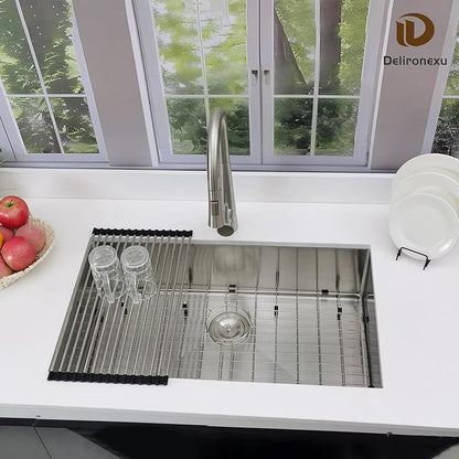 32x19 Undermount Kitchen Sink, Delironexu 32 Inch Undermount Sink, 16 Gauge 304 Stainless Steel Single Bowl Kitchen Sink with Accessories