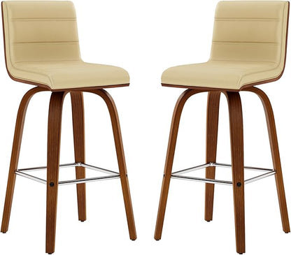 Vienna 26" Swivel Counter Stool in Walnut Wood Finish with Cream Faux Leather - Set of 2