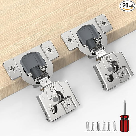 Furniware 20 Pack 10 Pairs 3/4 inch Overlay Soft Close Hinges for Face Frame Kitchen Cabinet Hinges Satin Nickel - 3 Way Adjustability Concealed Soft Close Hinges Damper Self Closing