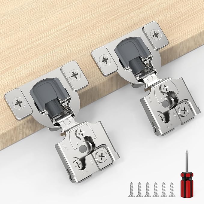 Furniware 30 Pack 15 Pairs 3/4 inch Overlay Soft Close Hinges for Face Frame Kitchen Cabinet Hinges Satin Nickel - 3 Way Adjustability Concealed Soft Close Hinges Damper Self Closing