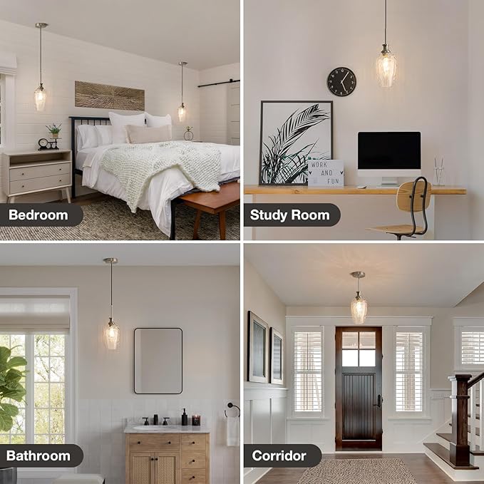 Modern Kitchen Pendant Lights,1-Light Nickel Pendant Light Fixtures with Hand-Blown Clear Glass Light Fixture for Kitchen Island Sink Dining Room Bedroom Hallway, E26 Bulb Not Includes