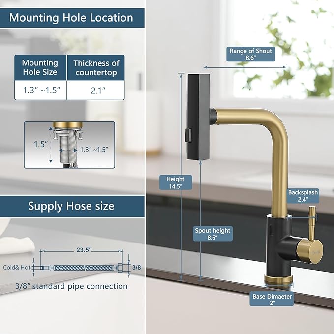 GIMILI Black and Gold Touchless Kitchen Faucet with Pull Down Sprayer, 15” Hight Single Hole Handle Kitchen Sink Faucets