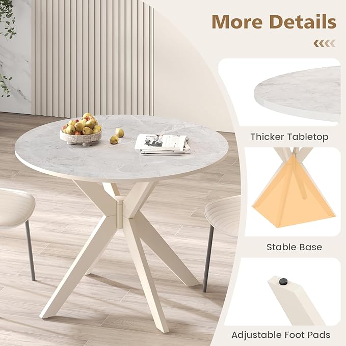 Giantex 36" Round Wood Dining Table, Farmhouse Kitchen Table with Intersecting Pedestal Base & Solid Rubber Wood Legs, Vintage Coffee Tables for Dinette, Small Spaces, Restaurant, White