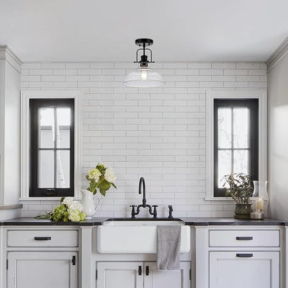 WILON Rustic Farmhouse Ceiling Light, Kitchen Lighting Fixtures Ceiling Lamp, Seeded Glass Ceiling Light, Semi Flush Mount Ceiling Lights for Sink Foyer Entryway Bathroom Laundry Room Hall Hallway
