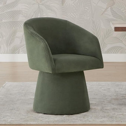 KISLOT Swivel Dining Chairs Set of 1, Upholstered Mid Century Modern Deskchair with Barrel Back, Linen Fabric Kitchen Chairs for Dining Room, Bedroom, Dressing Room, Green