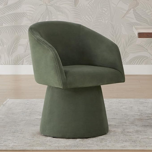 KISLOT Swivel Dining Chairs Set of 1, Upholstered Mid Century Modern Deskchair with Barrel Back, Linen Fabric Kitchen Chairs for Dining Room, Bedroom, Dressing Room, Green