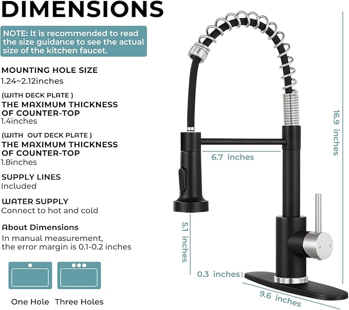 Kitchen Faucet with Pull Down Sprayer,Commercial Single Handle Stainless Steel Kitchen Faucets with Deck Plate (Black&Brush Nickel)