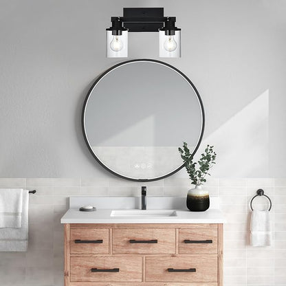 2 Light Track Lighting Kit, Black Bathroom Wall Lights with Clear Glass Shade, Ceiling Spot Lighting with Flexibly Rotatable Light Head for Kitchen Living Room Hallway