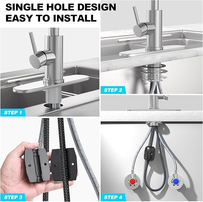 AVSIILE Brushed Nickel Kitchen Faucets with Pull Down Sprayer & Soap Dispenser, Single Hole & Handle, Pull Out Tap, Waterfall Stainless Steel Sink Faucet for Farmhouse Camper Laundry Rv Bar