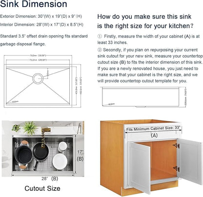 30-inch Workstation Undermount Kitchen Sink - CELAENO Handmade Stainless Steel Kitchen Sink 18 Gauge with Ledge, R10 Radius Corners Single Bowl Kitchen Sinks is equipped with various accessories