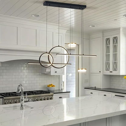 Modern Black LED Dining Room Light Fixture with Remote Control, 38.5" 38W 3-Color Temp Stepless Dimmable Island Pendant Lights, Hanging Adjustable Linear Chandelier for Kitchen Bar