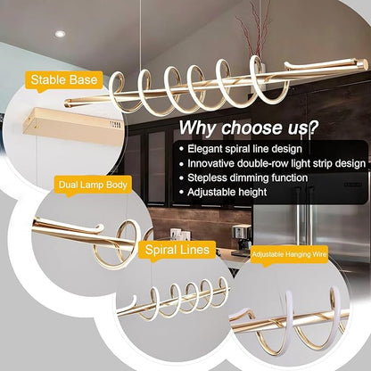 Luxury Led Chandelier,Dimmable Modern Chandelier Led Pendant Light,Gold Dining Room Chandelier Light Fixture for Kitchen Island Lighting with Remote