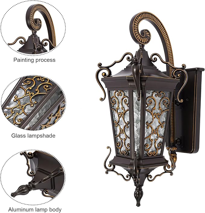 Outdoor Wall Light Fixtures, IP55 Waterproof Outside Wall Lantern Retro Exterior Wall Sconces Vintage Wall-Mounted Lights for Garage House Porch Doorway, E26 w/o Bulb