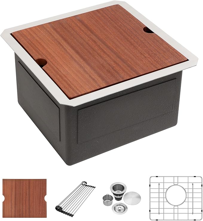 15 Undermount Kitchen Sink - Beslend 15x15 Inch Under Counter Sinks Stainless Steel Ledge Workstation Bar Prep Sink 16 Gauge Single Bowl