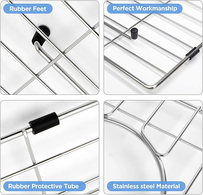 Sanycasa Stainless Steel Kitchen Sink Grid – 29-1/2” x 15-1/2” Sink Protector for Single Bowl Sinks – Rear Drain with Corner Radius 3/8", Durable Sink Grate & Drying Rack for Glassware