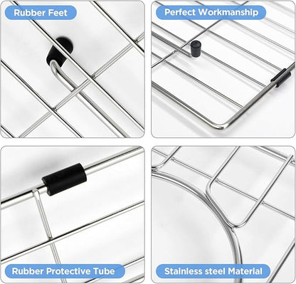 Sanycasa Stainless Steel Kitchen Sink Grid – 29-1/2” x 15-1/2” Sink Protector for Single Bowl Sinks – Rear Drain with Corner Radius 3/8", Durable Sink Grate & Drying Rack for Glassware