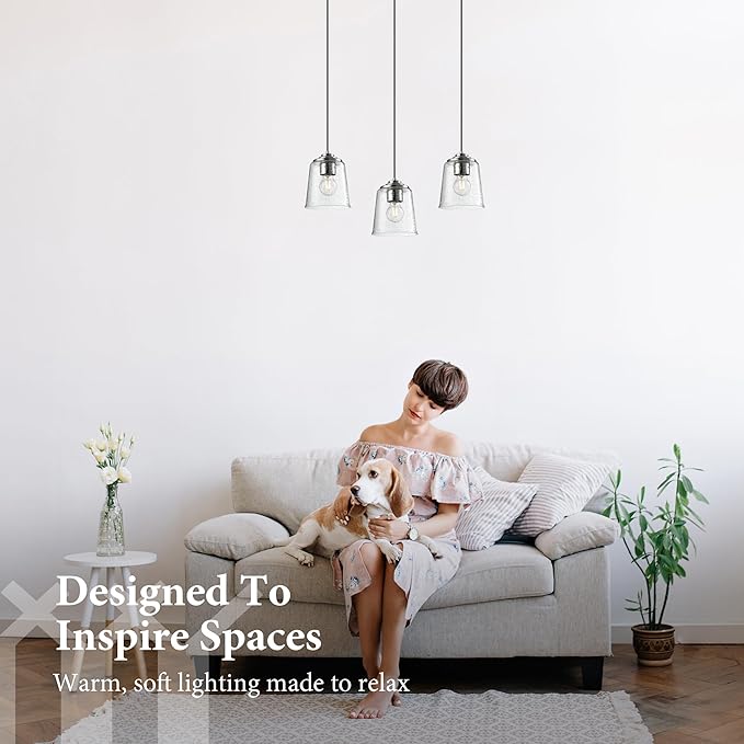 Modern Bubble Glass Pendant Light, 6"x6"x7.5" Rain-Drop Glass Hanging Fixture with Chrome Finish Base, Adjustable 15"-72" Cord, E26 Socket for Dining Room, Vanity Area, or Bar – Frosted Chrome