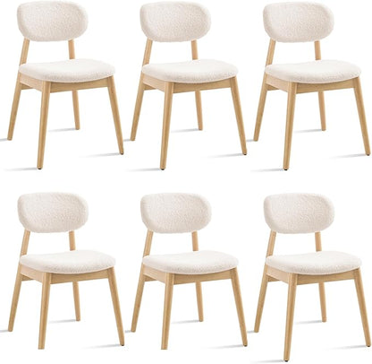 Wooden Dining Chairs Set of 6, Farmhouse Boucle Upholstered Kitchen Chairs, Step-By-Step Video Guide for Assembly, Cream White