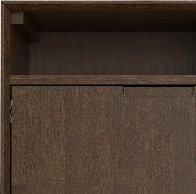 SIMPLIHOME Banting SOLID HARDWOOD 36 inch Wide Modern Industrial Entryway Storage Cabinet in Walnut Brown for the Living Room, Entryway and Family Room