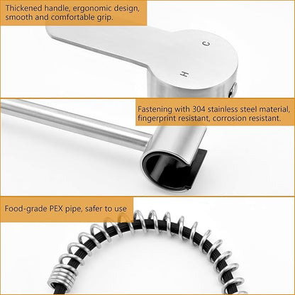 8“ Center Bridge Faucet, Deck Mount Pre Rinse Faucet, with Pull Down Sprayer, High Arc Single Handle Spring Commercial Sink Faucet, Brushed Nickel