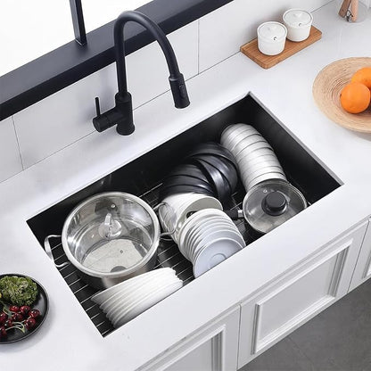 28 Inch Undermount Kitchen Sink Black, 28x18 Gunmetal Black 16 Gauge Stainless Steel Single Bowl Under Mount Commercial Kitchen Sinks 9 Inch Deep Includes Drain