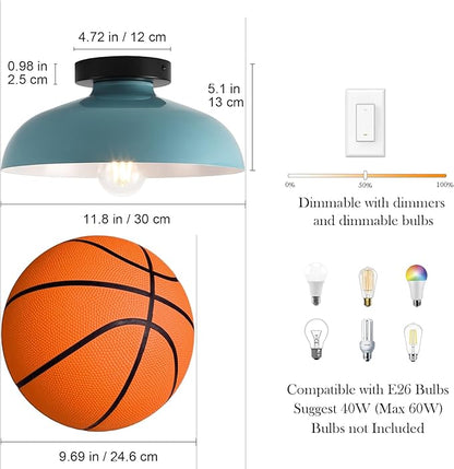 Semi Flush Mount Ceiling Lights, 12 Inch Metal Small Ceiling Light for Kids Room Industrial Close to Ceiling Light Fixtures with Light Blue Shade for Entryway Kitchen Hallway Bedroom Bathroom Laundry