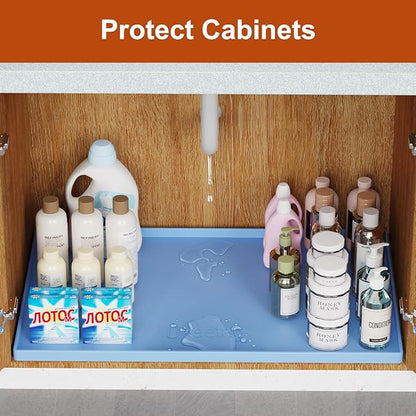 ukeetap Extra Thick Silicone Mat Waterproof with Raised Edge 22" x 19", Under Sink Mat for Kitchen & Bathroom, Kitchen Cabinet Liner, Multi-Purpose for Storage & Protection, Blue