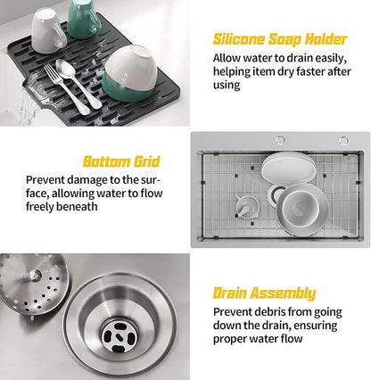 28x18 Inch Stainless Steel Kitchen Sink-Drop In Single Bowl Topmount Kitchen Sink Stylish And Modern Look Come With Bottom Grid,Silicon Mat And Drain Assembly Add Elegance & Enhance Usability