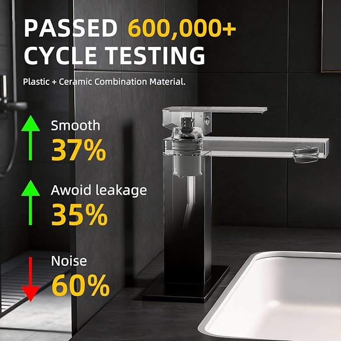 Matte Black Bathroom Faucet Single Hole, 304 Stainless Steel Lead-Free Faucet with Anti-Fingerprint Surface, Single Handle Vanity Faucet with Deck Plate and Pop-Up Drain