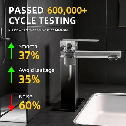 Matte Black Bathroom Faucet Single Hole, 304 Stainless Steel Lead-Free Faucet with Anti-Fingerprint Surface, Single Handle Vanity Faucet with Deck Plate and Pop-Up Drain