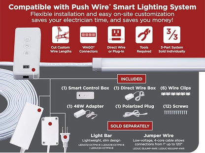 PureOptics LED Professional Push Wire Matter Certified Smart Under Cabinet Lighting 2-in-1 Power Kit, 48W Plug-in and Direct Wire, Smart Control Box, Works with Alexa, Apple Home, Google Home