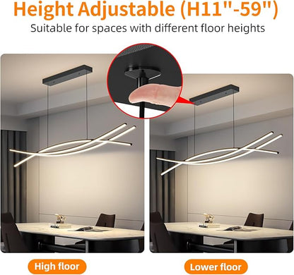 Modern Ceiling Chandelier Light, 47IN Pendant Light Fixtures with Remote Control 3000k-6500K Adjustable Color Temperature, Aluminum Island Lighting Lamp for Dining Room, Living Room, Island