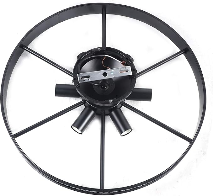 Industrial Wagon Wheel Chandelier 6 Lights, Rustic Flush Mount Ceiling Light Fixture, Retro Ceiling Lamp Hanging Lamp for Kitchen Island Dining Room18 Inch Black,(Bulb Not Include)