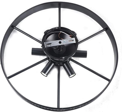Industrial Wagon Wheel Chandelier 6 Lights, Rustic Flush Mount Ceiling Light Fixture, Retro Ceiling Lamp Hanging Lamp for Kitchen Island Dining Room18 Inch Black,(Bulb Not Include)