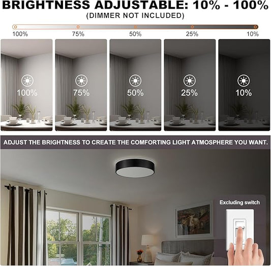 Dimmable Black LED Ceiling Light Fixture, 5CCT 2700 K-6000 K Modern Flush Mount Ceiling Light, Round Minimalist Lighting Fixture for Bedroom, Kitchen, Laundry Room, Living Room, 15.74 Inch