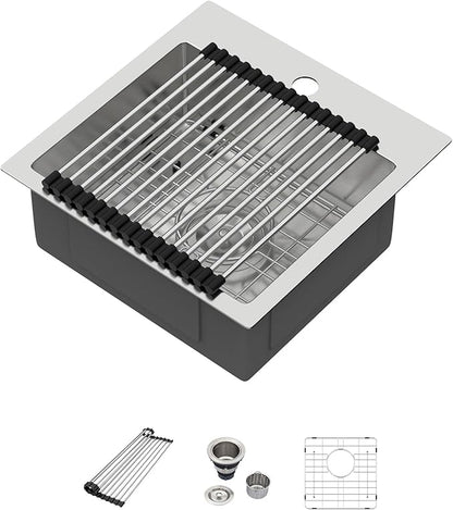 15 Inch Drop In Kitchen Sink - Beslend ADA 6 Inch Depth 15x15 Drop In Square Sinks Topmount Stainless Steel 16 Gauge Mobility Friendly Sink for Wheelchair Accessible & Accessible Design Kitchen