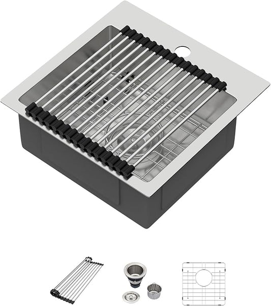 15 Inch Drop In Kitchen Sink - Beslend ADA 6 Inch Depth 15x15 Drop In Square Sinks Topmount Stainless Steel 16 Gauge Mobility Friendly Sink for Wheelchair Accessible & Accessible Design Kitchen