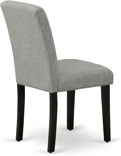 East West Furniture ABP1T06 Abbott Parson Dining Room Chairs - Shitake Linen Fabric Upholstered Chairs, Set of 2, Black