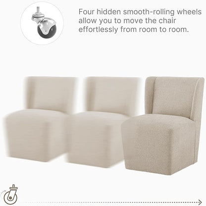 KISLOT Upholstered Dining Chairs Set of 2 with Casters, Wingback Modern Side Armless Deskchair with Rollers for Diningroom Bedroom Livingroom Reading Room, Sand Fabric