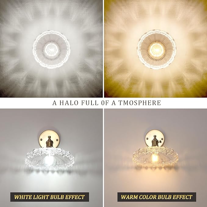 Shenmoyl Semi Flush Mount Ceiling Light, Gold Hallway Vintage Fixture With Clear Flower Glass, Bulb Included, 4.72" Base Modern Light for Porch Corridor Kitchen Bedroom