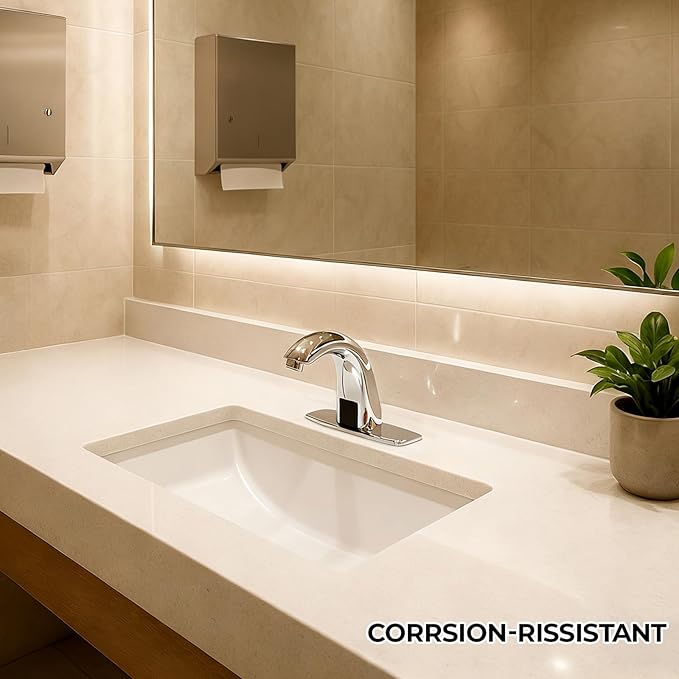 Touchless Bathroom Sink Faucet - Automatic Motion Sensor Faucet - Battery Opertated for Commercial Lavatory, Chrome