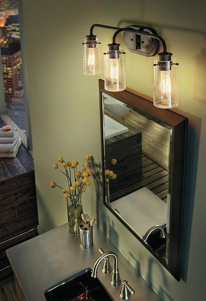 KICHLER Braelyn 24" 3 Light Vanity Light with Clear Seeded Glass Olde Bronze®