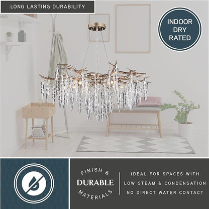 VAXCEL Rainier 5 Light Silver Linear Crystal Waterfall Chandelier, Kitchen Island Pendant Fixture, Silver Mist Finish, Dimmable Ceiling Mounted Lighting