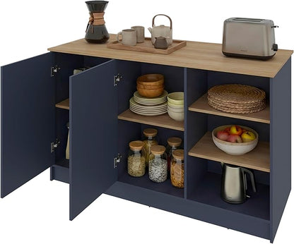 GOWE Ginger Kitchen Island with Spacious Dining Countertop, Three Open Storage Shelves, Dual Cabinet Doors with Interior Shelves and Functional Floorstanding