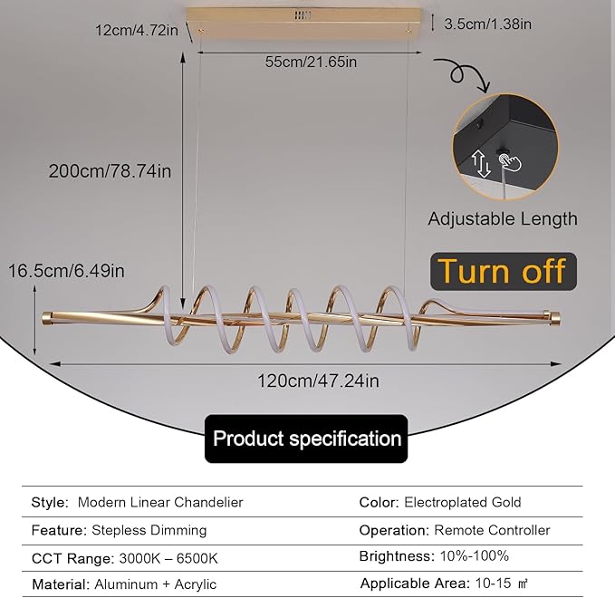Gold Led Chandelier for Dining Room,Modern LED Chandelier Dining Room Lighting Fixture Dimmable with Remote,Minimalist Kitchen Island Lighting Ceiling Hanging Height Adjustable Music Note Design