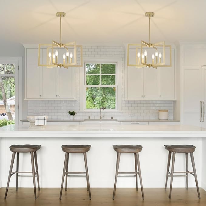 Dining Room Light Fixture, 6-Light Gold Chandelier Modern Metal Industrial Chandelier Lighting for Farmhouse Living Room Kitchen Entryway (Gold, E12 Bulbs Not Included)